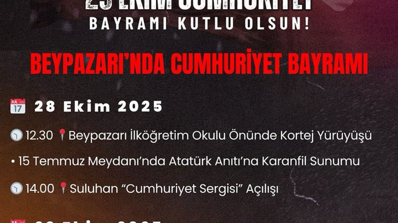 Beypazarı'nda 29 Ekim Cumhuriyet Bayramı coşkuyla kutlanacak!