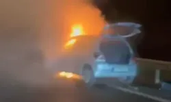  TEM Otoyolu'nda otomobil alev alev yandı