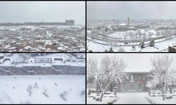 Diyarbakır'da tarihi yapılar karla büründü