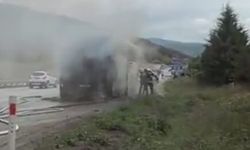 Samsun'da yolcu otobüsü seyir halindeyken alev aldı