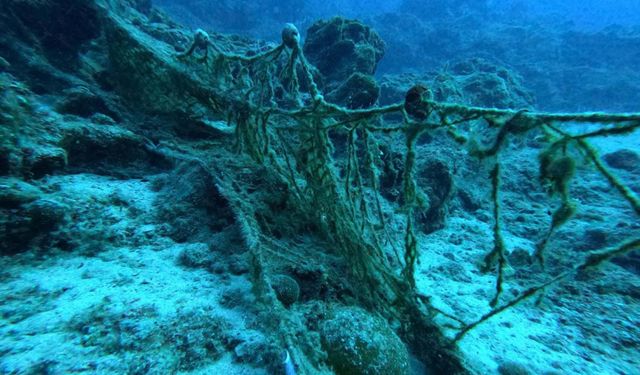 Datça'da deniz dibindeki hayalet ağlar çıkarıldı
