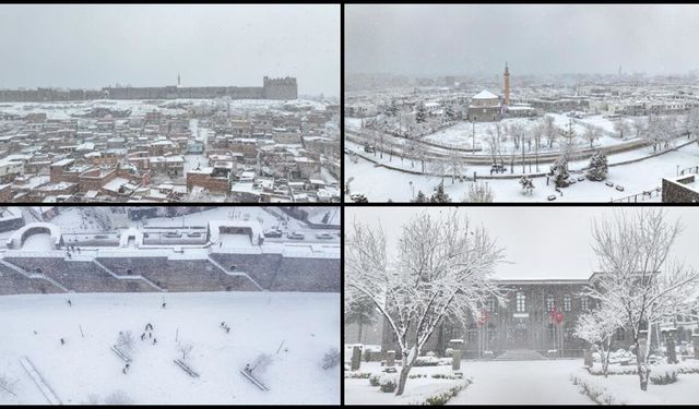 Diyarbakır'da tarihi yapılar karla büründü