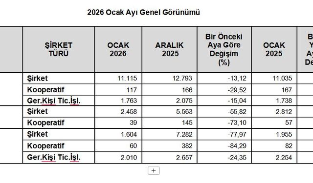 Kurulan ve kapanan şirket sayılarında azalma