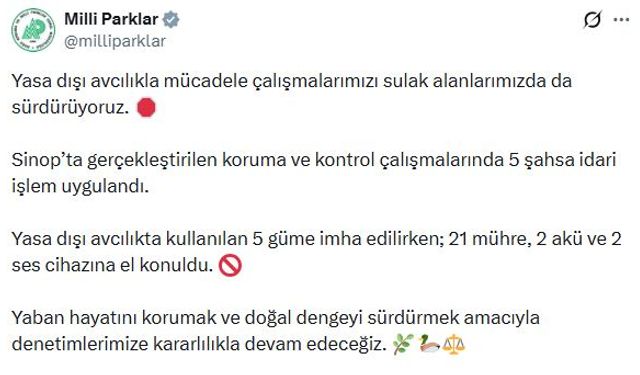 Sinop’ta yasa dışı avcılığa geçit yok: 5 güme imha edildi