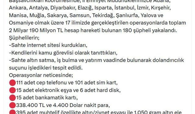 17 ilde dev 'dolandırıcılık' operasyonu: 180 gözaltı