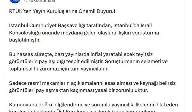 RTÜK'ten İsrail Konsolosluğu Yayınlarına Uyarı
