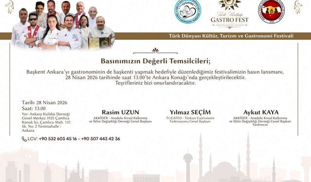 Türk Dünyası Gastronomi Festivali’nin Lansmanı Ankara’da Yapılacak