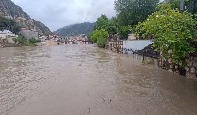 Yeşilırmak Nehri taştı, bazı evleri su bastı