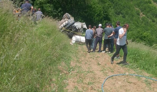 Beton mikseri şarampole yuvarlandı