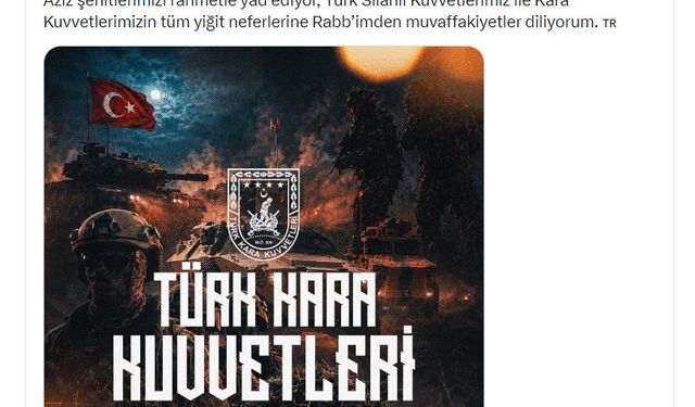 Erdoğan'dan Kara Kuvvetleri'nin 2235'inci kuruluş yıl dönümü mesajı