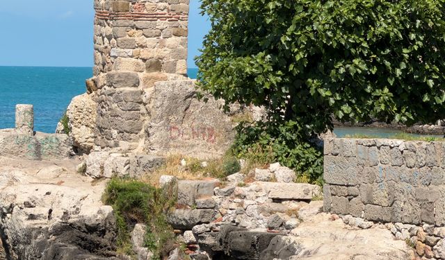 Tarihi 'Direkli Kaya'ya boyayla zarar verdiler
