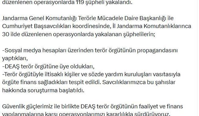 30 ilde DEAŞ'a operasyon; 119 şüpheli yakalandı