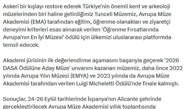 Tunceli Müzesi’ne Avrupa’dan büyük onur