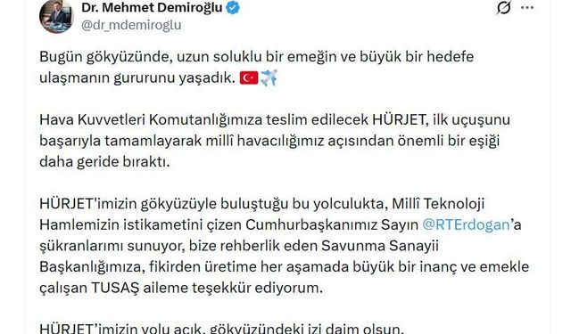 HÜRJET'ten tarihi uçuş! İlk teslimat uçağı 30 Ağustos'ta gökyüzüyle buluştu