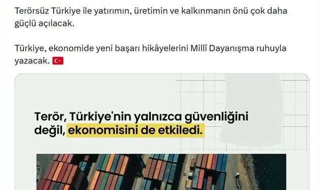 "Terörsüz Türkiye ile yatırımın, üretimin ve kalkınmanın önü açılacak"
