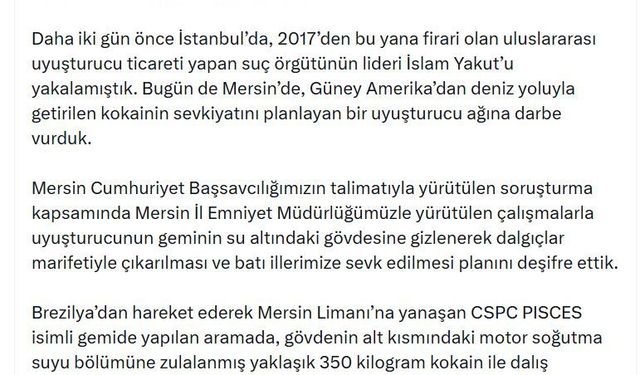 Mersin’de 350 kilo kokain operasyonu: 9 şüpheli yakalandı