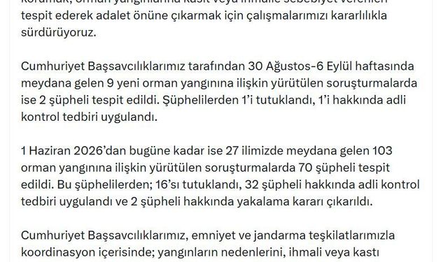 Orman yangınlarında 16 şüpheli tutuklandı