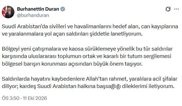 Burhanettin Duran’dan Suudi Arabistan’daki saldırılara tepki
