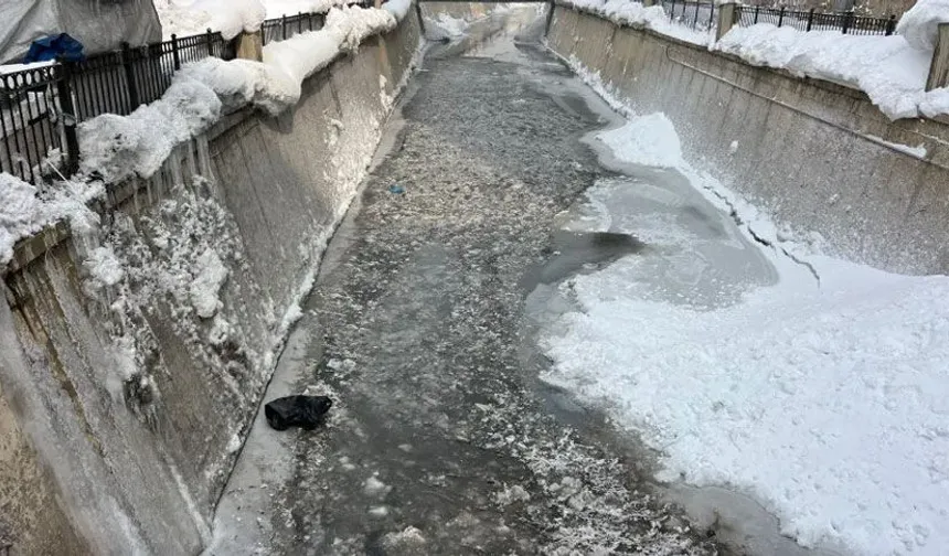 Yüksekova’da buz tutan derede ördeklerin soğukla mücadelesi dronla görüntülendi