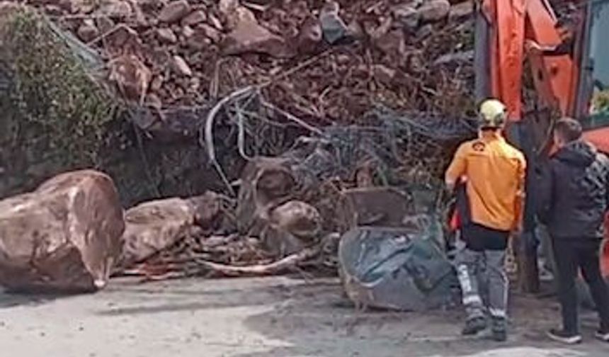 Artvin'de Heyelan'da TIR hasar gördü