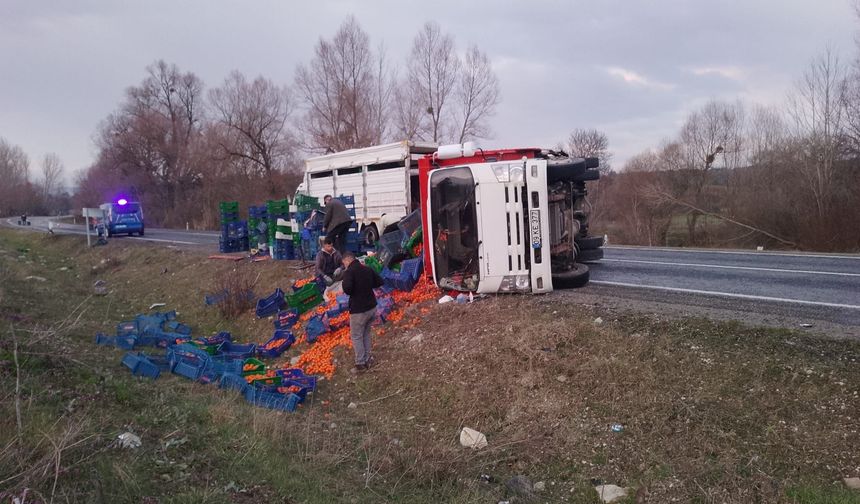 Kütahya'da kamyonet devrildi