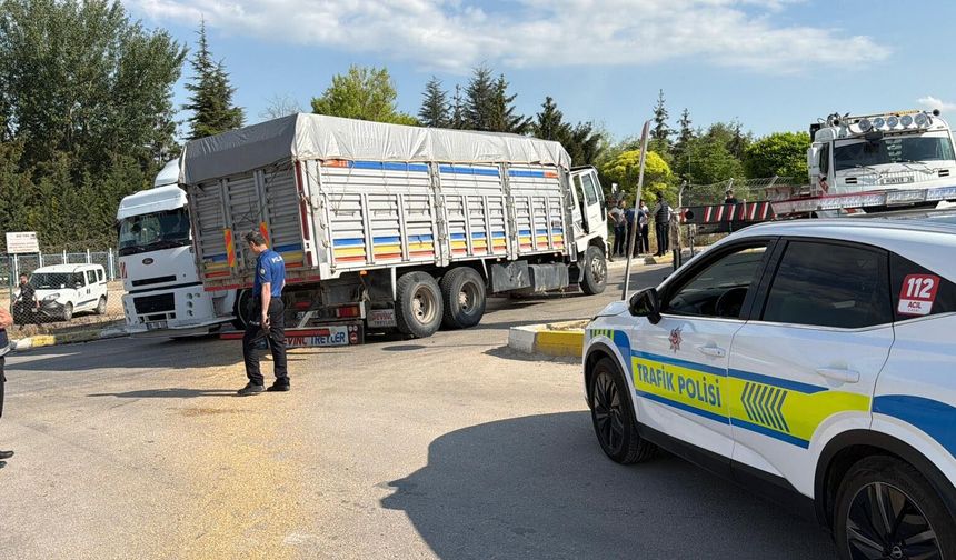 Kavşakta kamyonlar çarpıştı