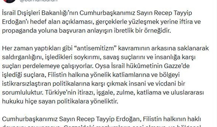İletişim Başkanı Duran’dan İsrail’e Erdoğan Tepkisi