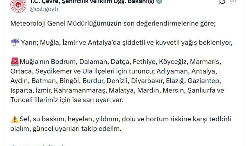 Muğla’ya Turuncu, 18 İle Sarı Kodlu Yağış Uyarısı