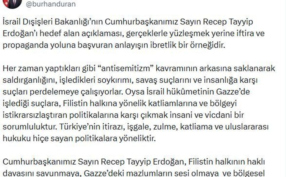 İletişim Başkanı Duran’dan İsrail’e Erdoğan Tepkisi