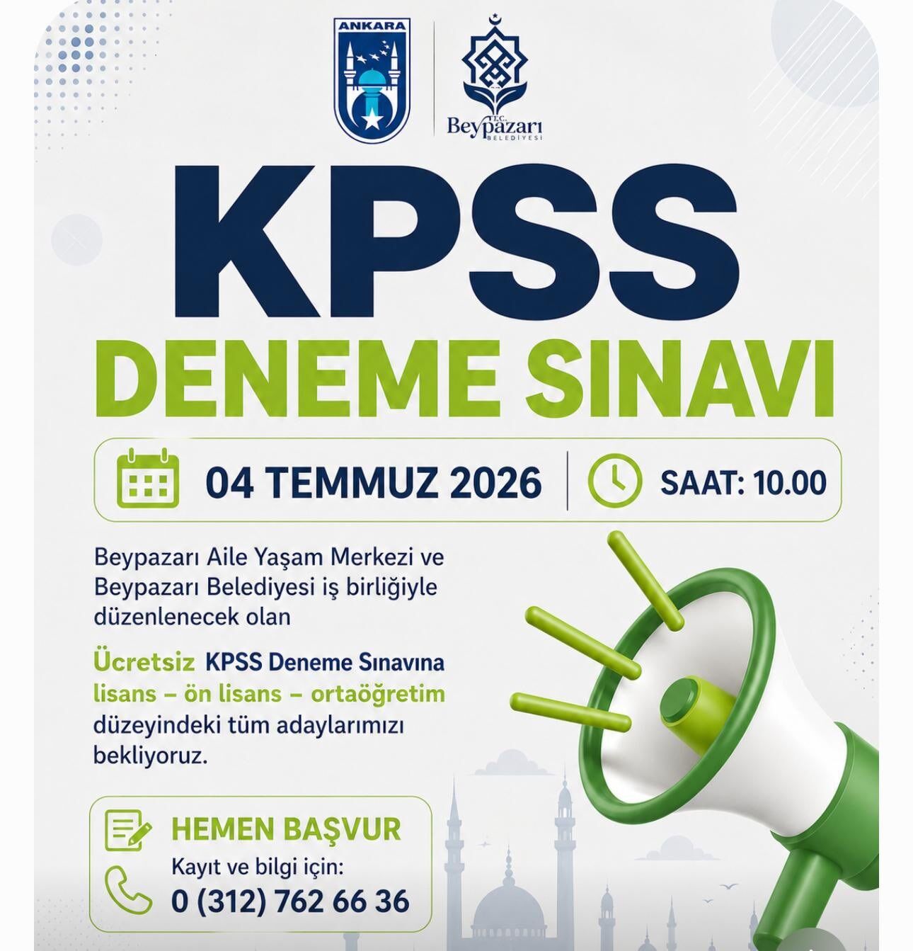 Beypazarı Belediyesi'nden KPSS adaylarına ücretsiz deneme sınavı desteği
