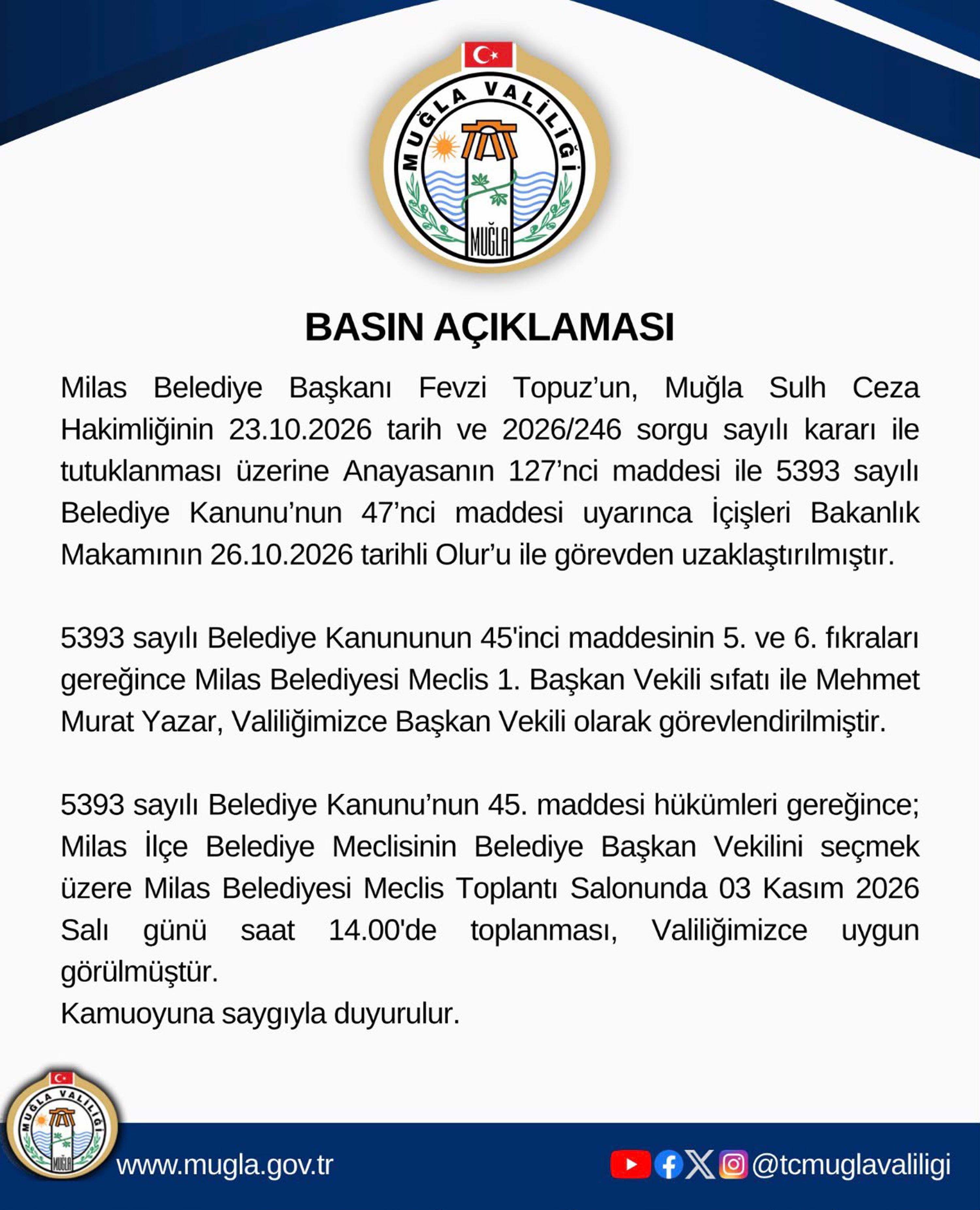 Milas Belediyesinde başkan vekili Mehmet Murat Yazar oldu